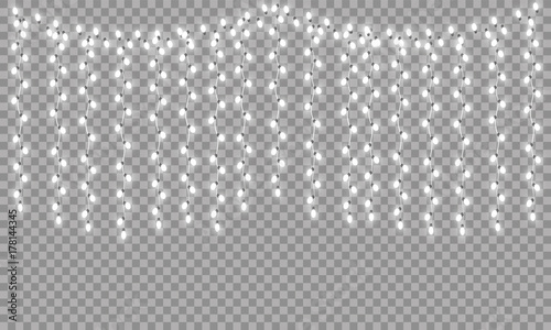 Glowing Christmas lights isolated realistic design elements. Garlands, Christmas decorations lights effects