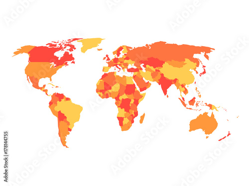 Political map of World in four shades of orange. Vector illustration.