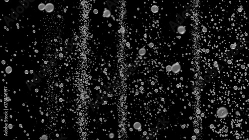 Bubble surges on black background move upwards. 3d illustration