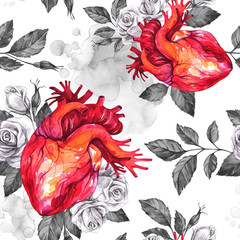 Keuken achterwand Gotisch patronen Anatomische harten met rozen vintage  © AnasteZia