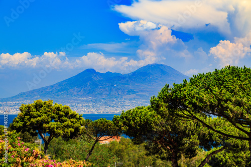Naples, Italy, view of Mount Vesuvius from Parco Virgiliano