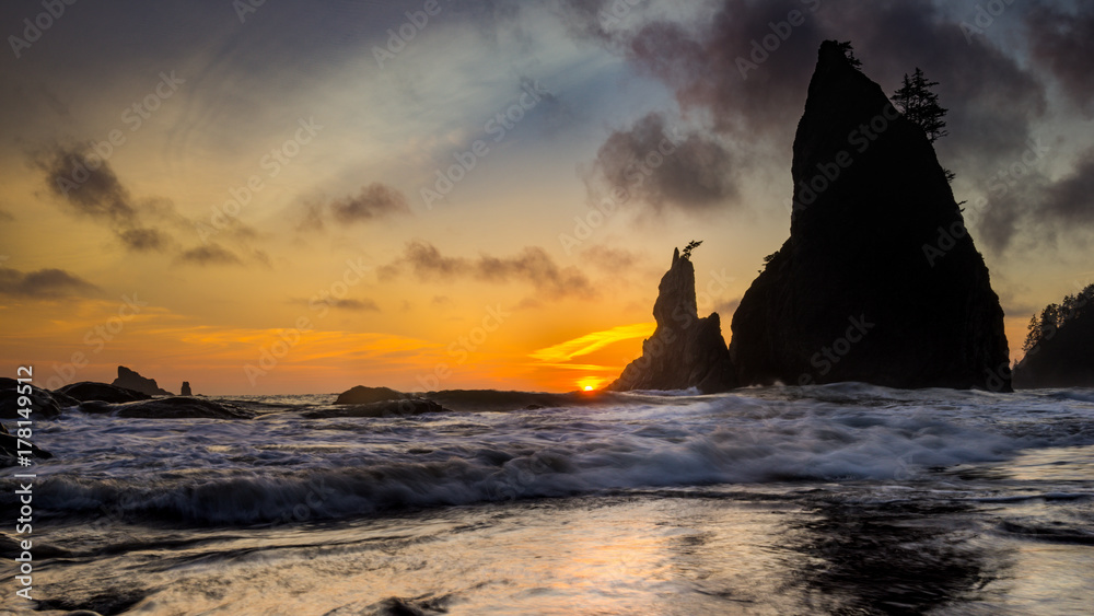 Sea Stacks and Sea During Sunset