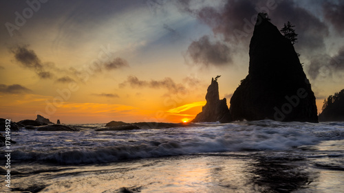 Sea Stacks and Sea During Sunset photo