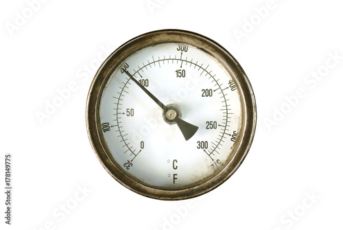 old thermometer gauge isolated on white background