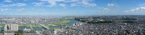 Panorama view in Tokyo city. 江戸川のパノラマ（千葉県市川市・アイ・リンクタウン展望施設からの展望）