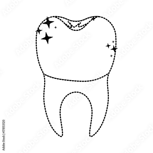 tooth with dental crown and root in black dotted silhouette