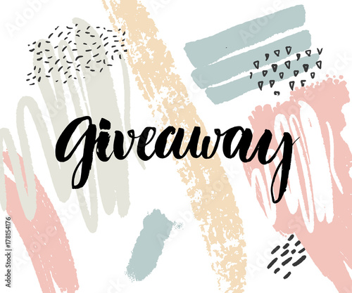 Giveaway banner with modern calligraphy and abstract pastel background with paint strokes.