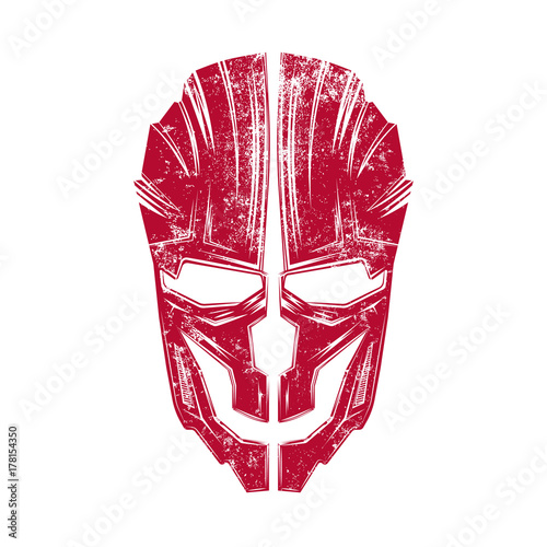 Helmet in the form of a skull with scratches and grunge. Ghost warrior. Isolated on background. Logo, badge, emblem.