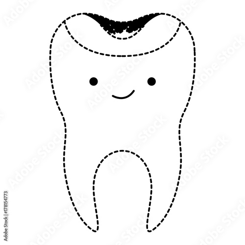 kawaii restored tooth with root in black dotted silhouette