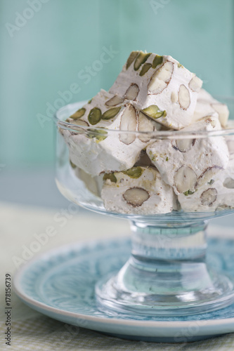 Food: Homemade Torrone with Almonds, Pistachio and Honey photo