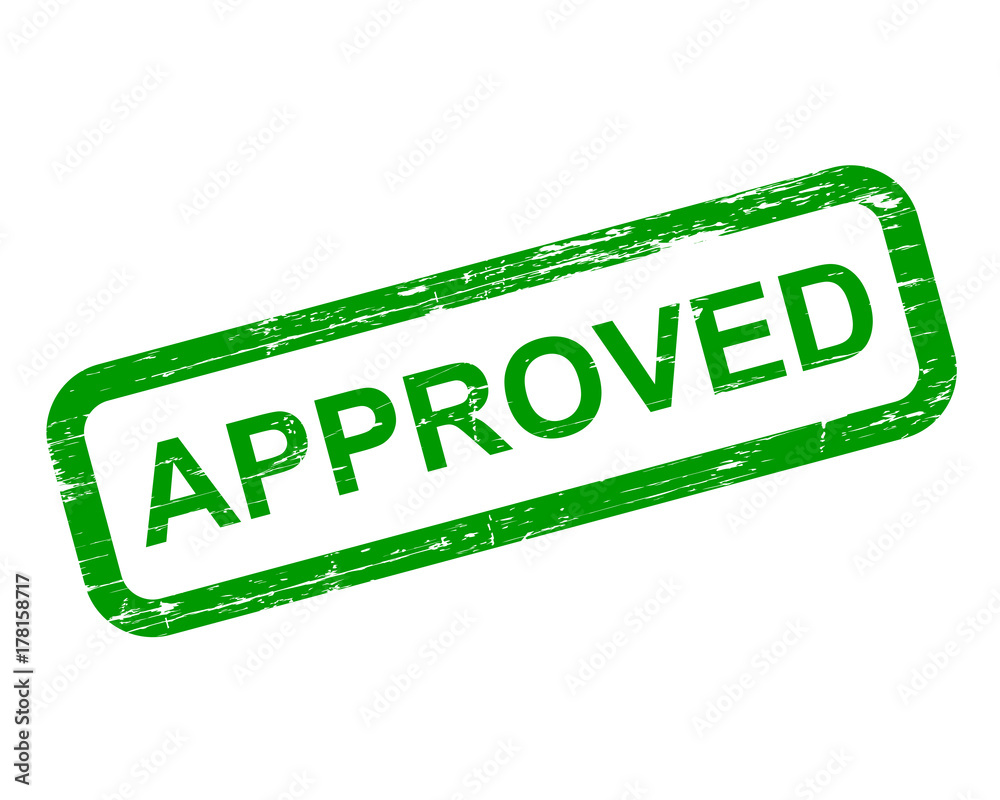 Approved stamp, green isolated on white background, vector illustration