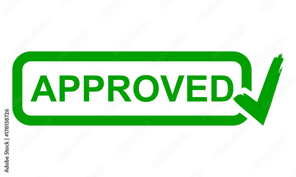Approved stamp, green isolated on white background, vector illustration