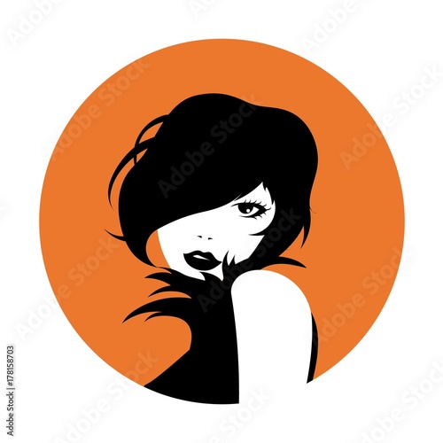 Vector monochrome lovely retro style woman face, logo