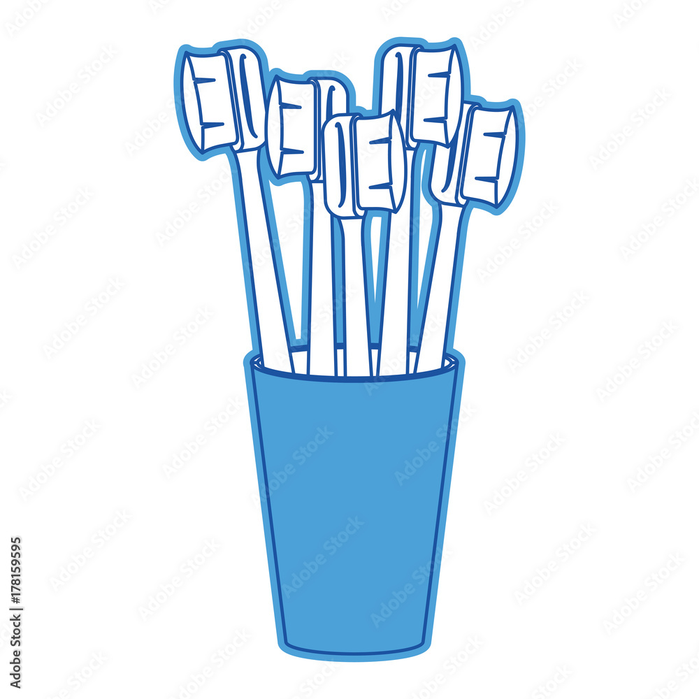 glass with several toothbrush in blue silhouette