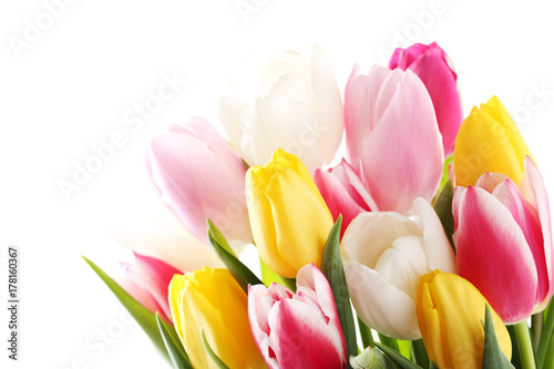 Bouquet of bright tulips isolated on a white background