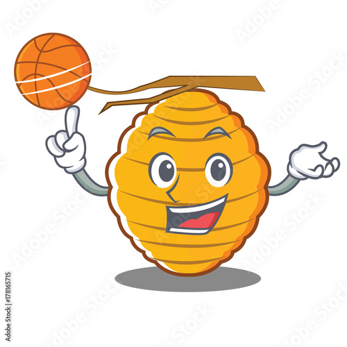 With basketball bee hive character cartoon