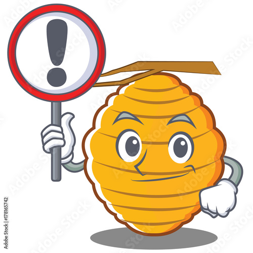 With sign bee hive character cartoon