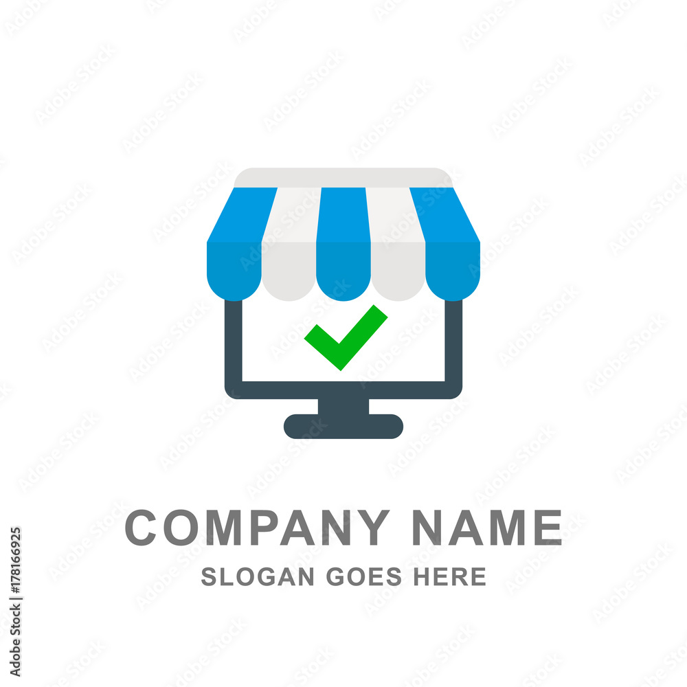 Fototapeta premium Online Digital Shopping Website Computer Logo Vector Icon 