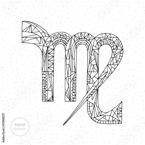 Virgo zodiac sign. Vector hand drawn horoscope illustration. Astrological coloring page.
