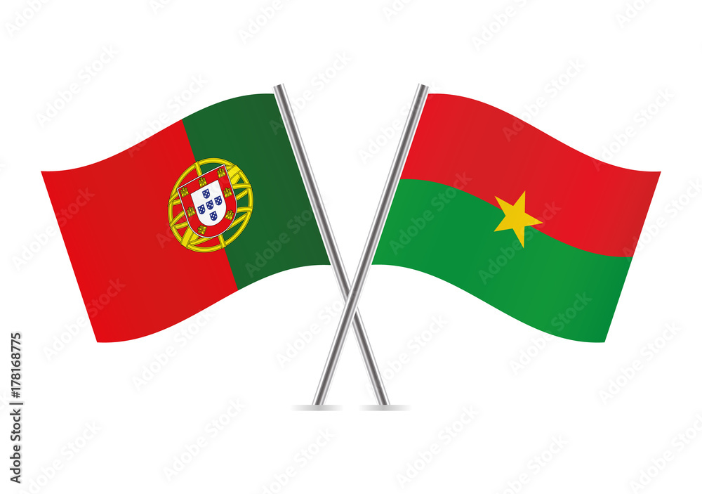 Portugal and Burkina Faso flags.Vector illustration. Portugal and Burkina Faso flags.Vector illustration.
