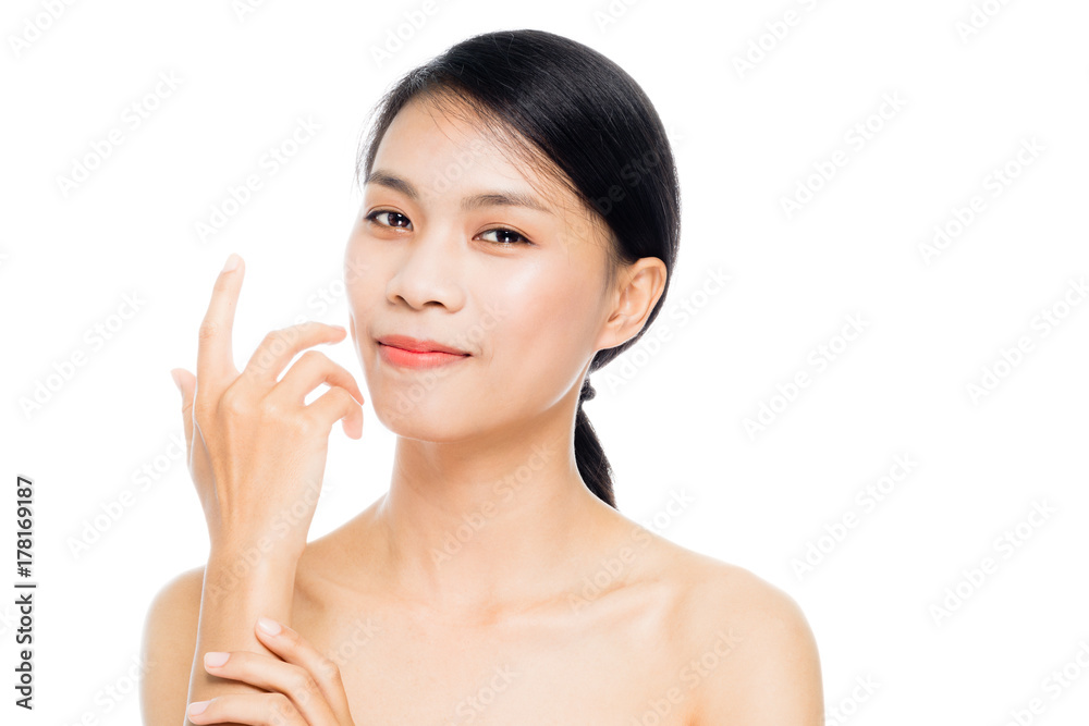 Beautiful woman face close up portrait studio on white background Beautiful woman face close up portrait studio on white background