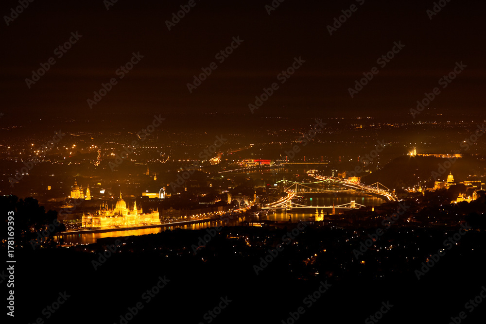 Beautiful panorama landscape of Budapest at night.