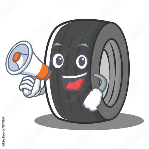 With megaphone tire character cartoon style