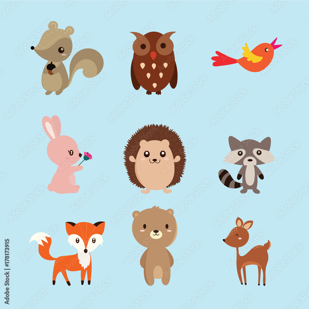 Set of cute illustration of woodland animals Set of cute illustration of woodland animals