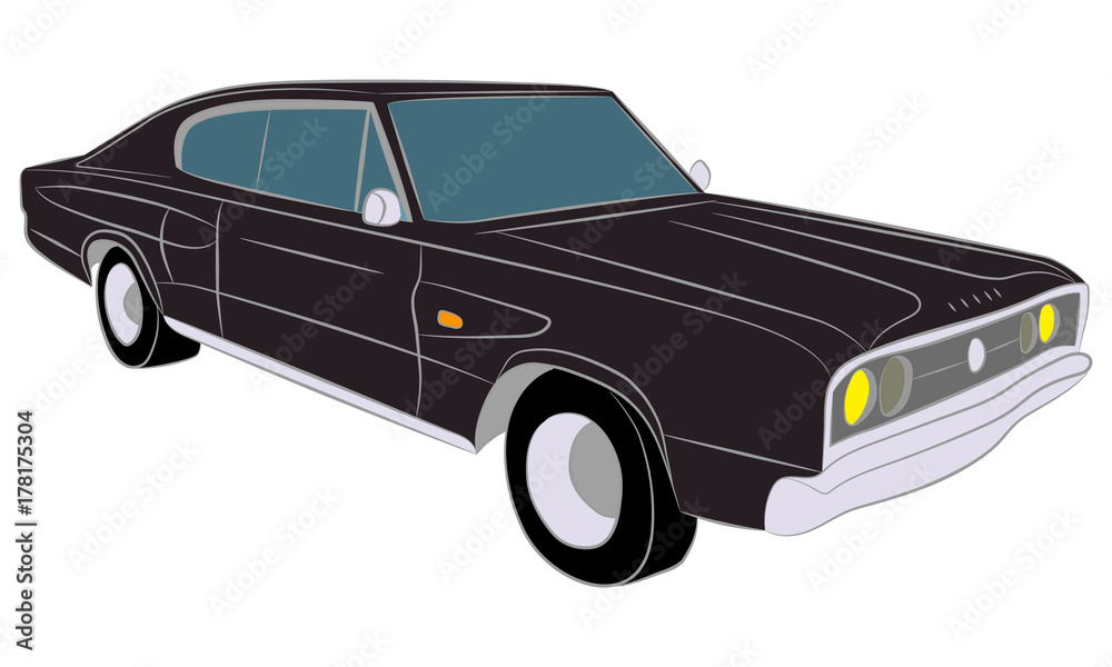 Black vector classic automobile. Retro auto. Black muscle car. 
