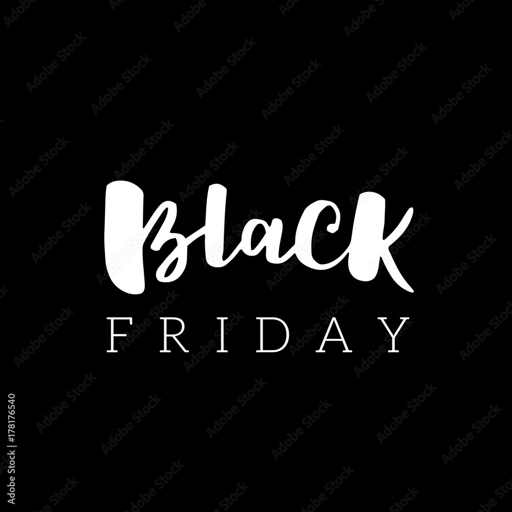 Black Friday Sale minimalistic Poster on black background. Sale banner for Black friday with a lettering. Vector Illustration. Black Friday Sale minimalistic Poster on black background. Sale banner for Black friday with a lettering. Vector Illustration.
