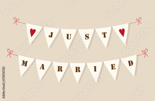 Cute vintage bunting flags with hearts and letters