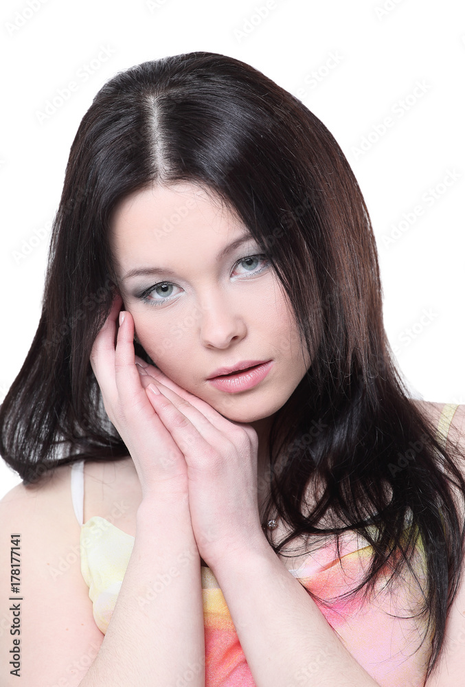 Woman beauty face portrait isolated on white with healthy skin Woman beauty face portrait isolated on white with healthy skin