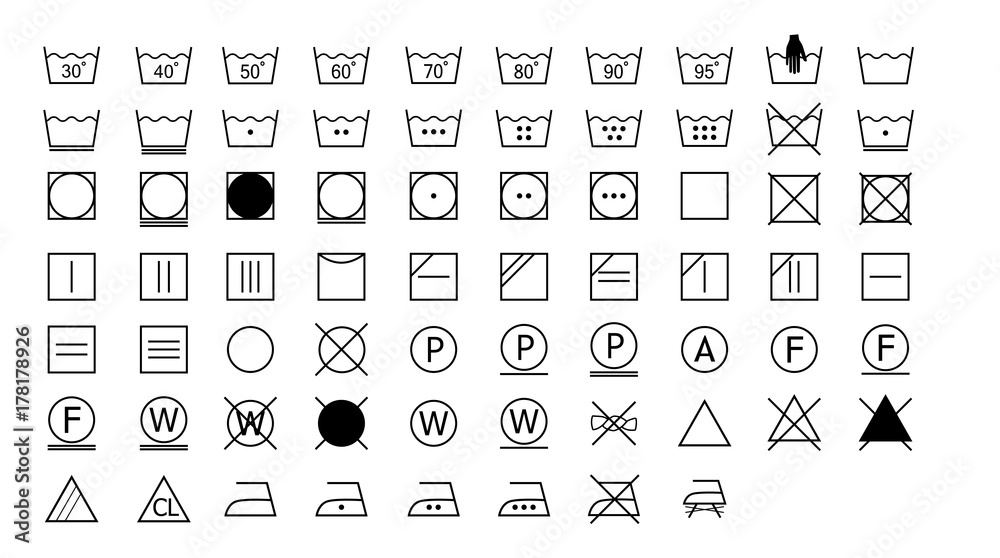 Laundry Symbols, washing instructions Stock Vector | Adobe Stock