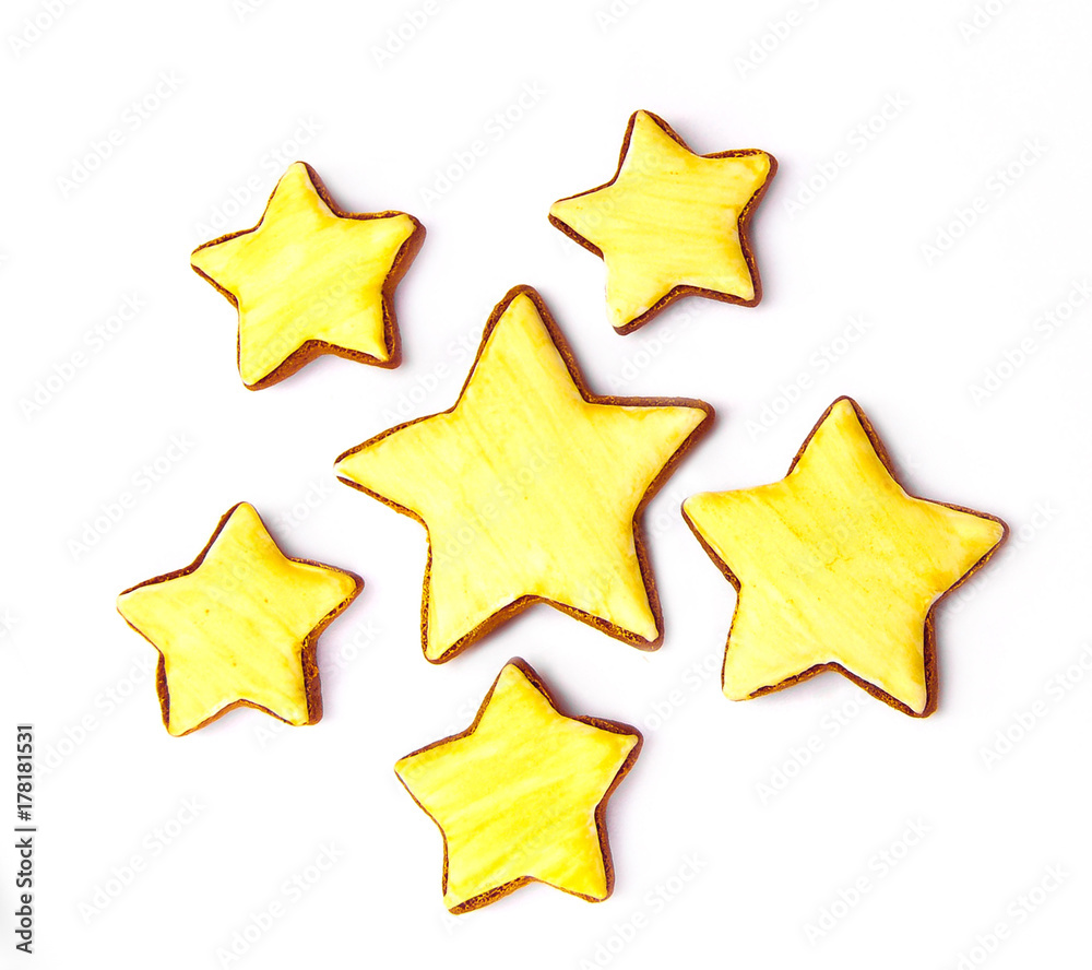 Ginger tasty gingerbread in the form of asterisks, isolated on white background.
Ginger tasty gingerbread in the form of asterisks, isolated on white background.
