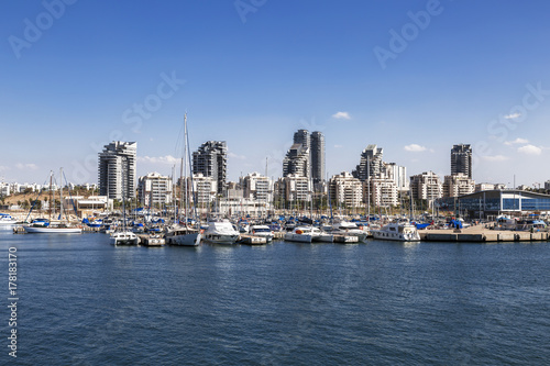 A view of the city of Ashdod from the Mediterranean sea, Israel