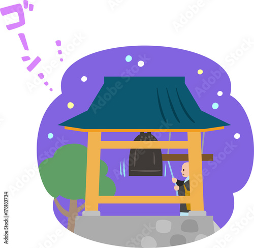 夜に鐘を突くお坊さん