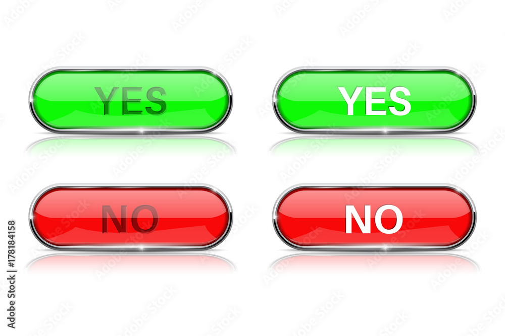 Yes and No buttons. Green and red web buttons set with metal frame Yes and No buttons. Green and red web buttons set with metal frame