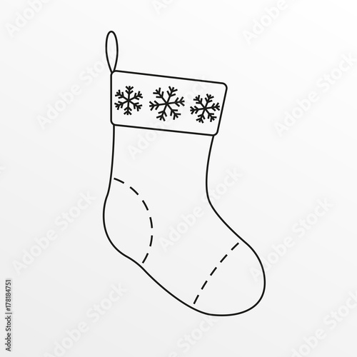 Christmas sock outline icon. Xmas stocking. Vector illustration.