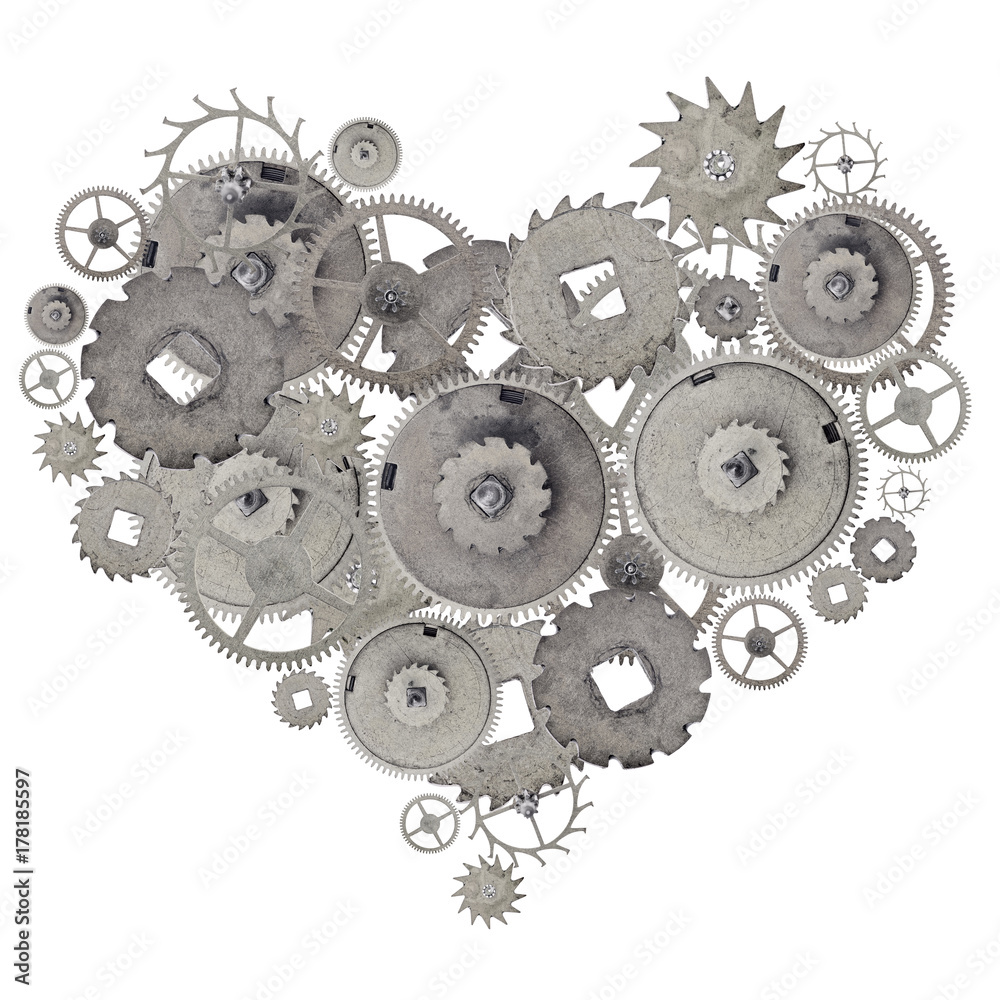 heart shape symbol from steel gears isolated on white heart shape symbol from steel gears isolated on white