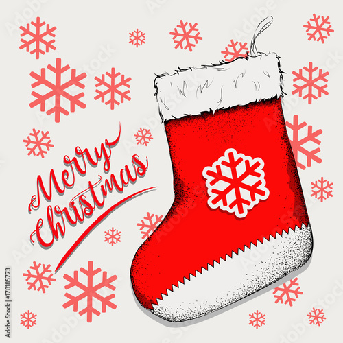 Christmas sock for gifts that hang on the fireplace. Sock Saint Nicholas Vector illustration