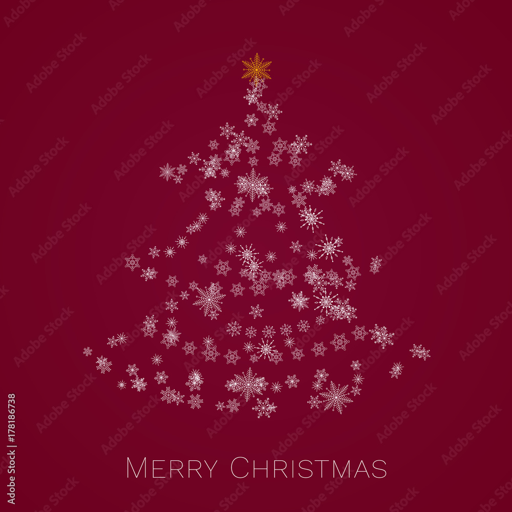 Christmas tree made of snowflakes. Merry Christmas card. Christmas tree made of snowflakes. Merry Christmas card.