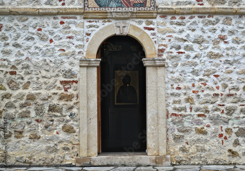 Entrance into main stone church monastery Hopovo in Serbia © Zeljko