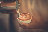 Latte art, coffee shop and coffee making as a barista