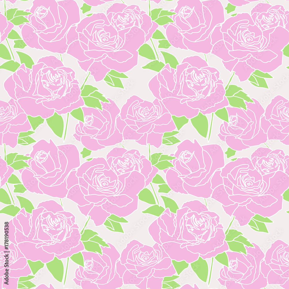 Seamless pattern with rose flowers in pink colors