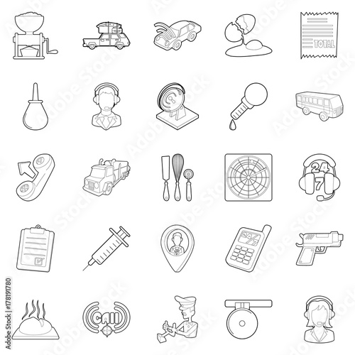 Children store icons set, outline style