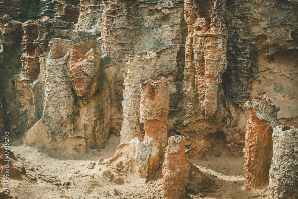 Unusual rock formations closeup at Petrified Forest, Cape Bridgewater, Australia
