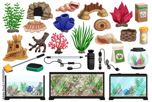 Aquarium Underwater Cartoon Set 