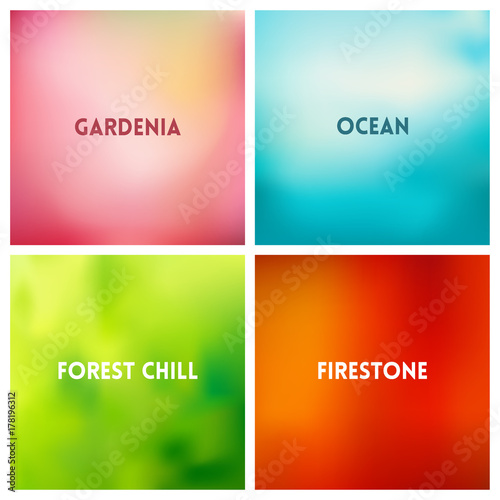 Abstract vector multicolored blurred background set. 4 colors set.
