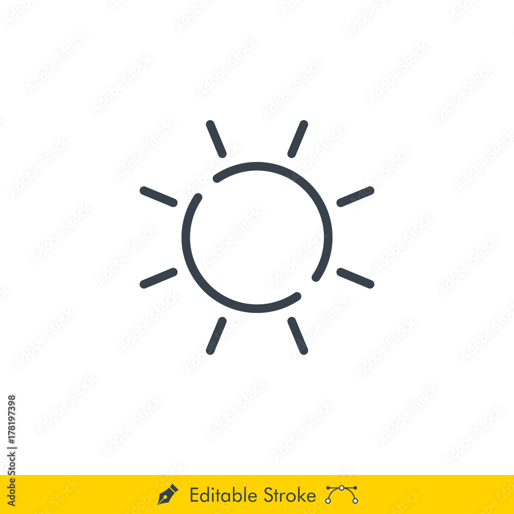 Brightness (Sun) Icon / Vector - In Line / Stroke Design with Editable Stroke