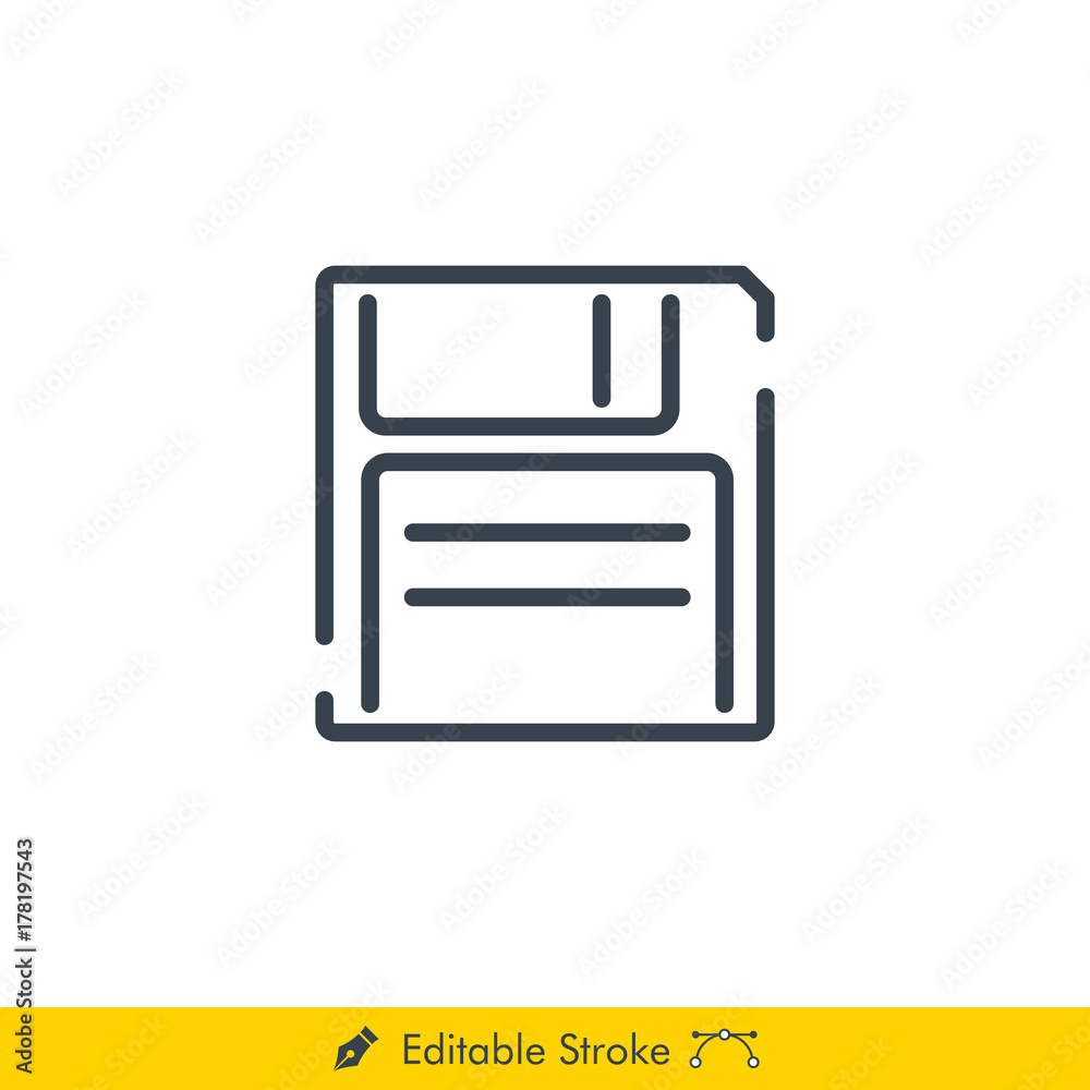 Save (Diskette) Icon / Vector - In Line / Stroke Design with Editable Stroke Save (Diskette) Icon / Vector - In Line / Stroke Design with Editable Stroke